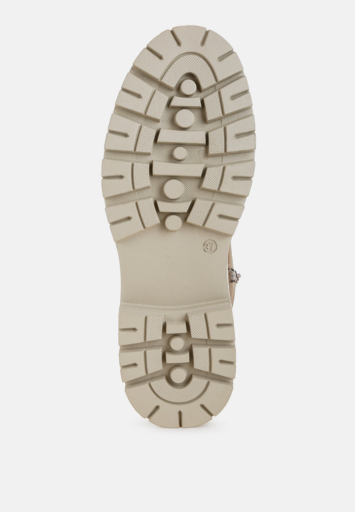 women faux fur detail chunky ankle boots#color_taupe