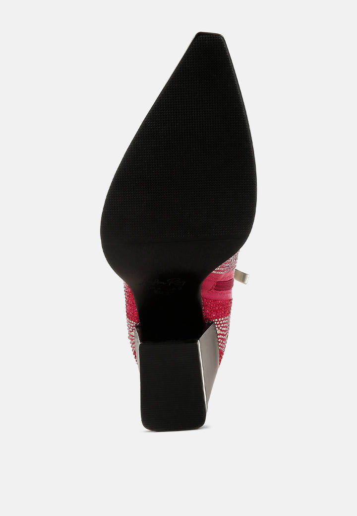 women rhinestones embellished ankle boots#color_fuchsia