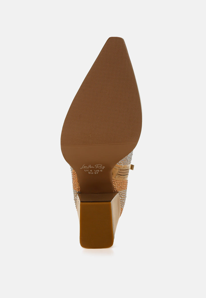 women rhinestones embellished ankle boots#color_gold