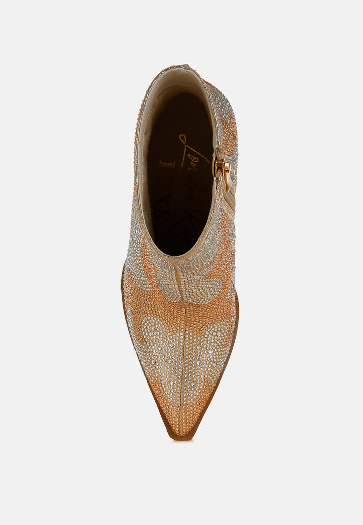 women rhinestones embellished ankle boots#color_gold