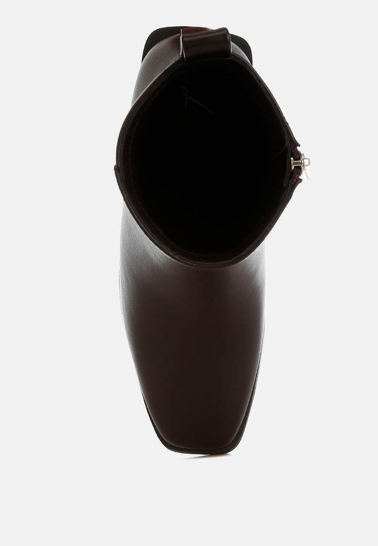 women square toe faux leather boots#color_chocolate