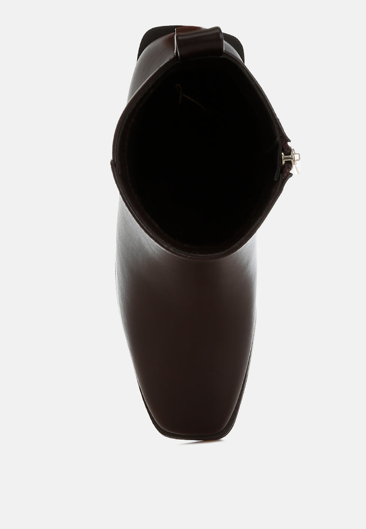 women square toe faux leather boots#color_chocolate