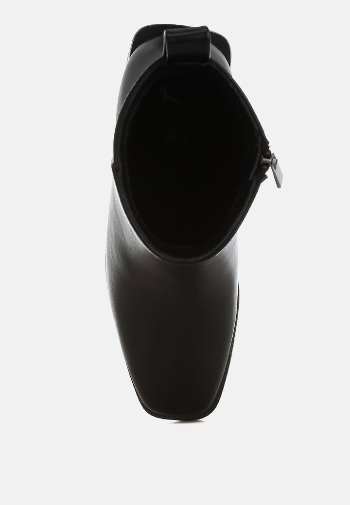 women square toe faux leather boots#color_black