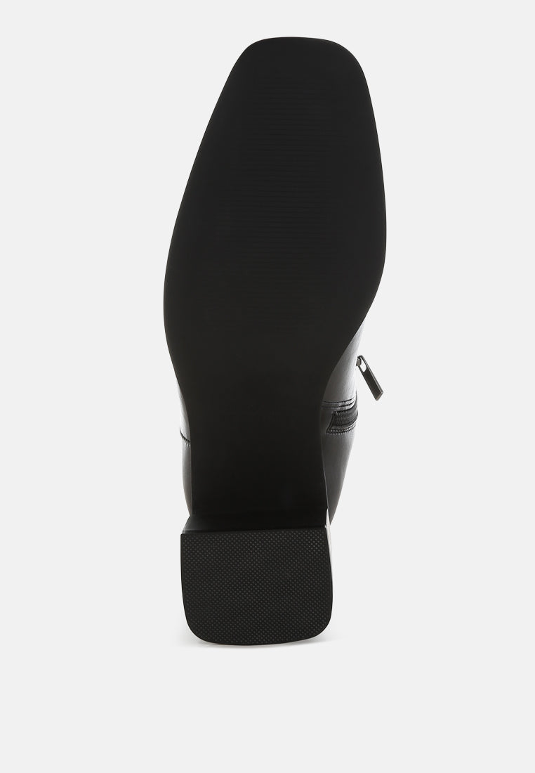 women square toe faux leather boots#color_black