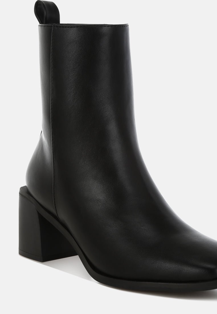 women square toe faux leather boots#color_black