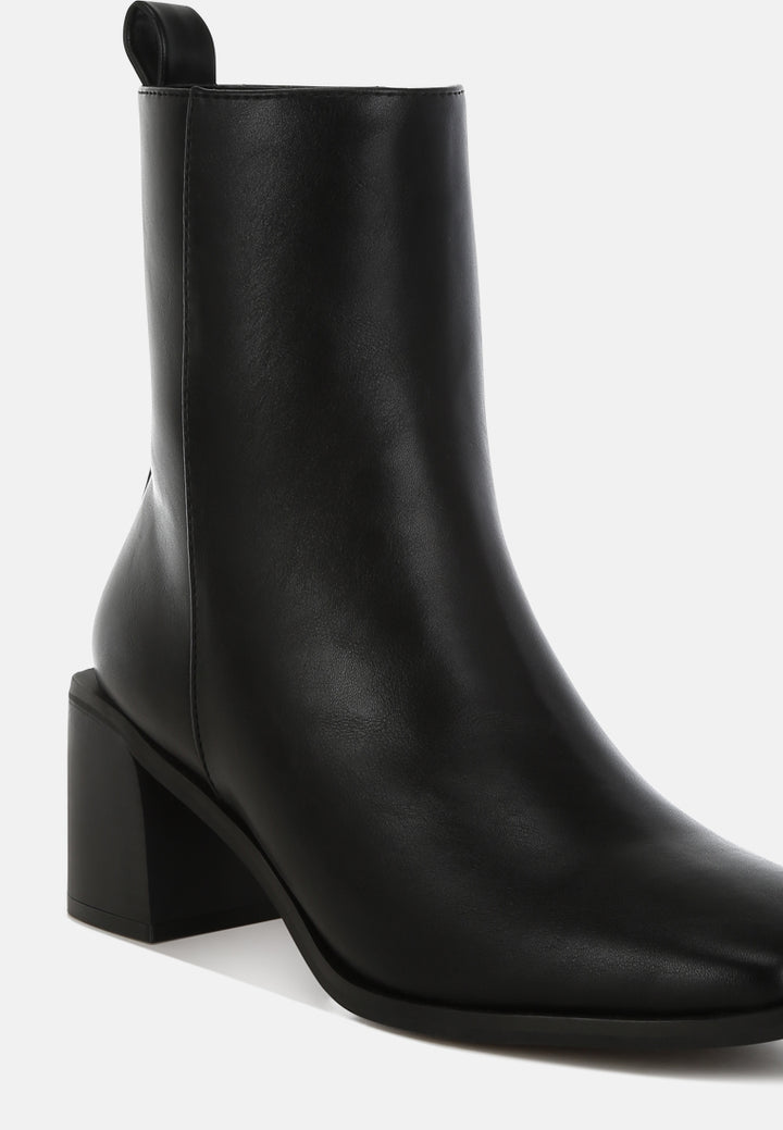 women square toe faux leather boots#color_black