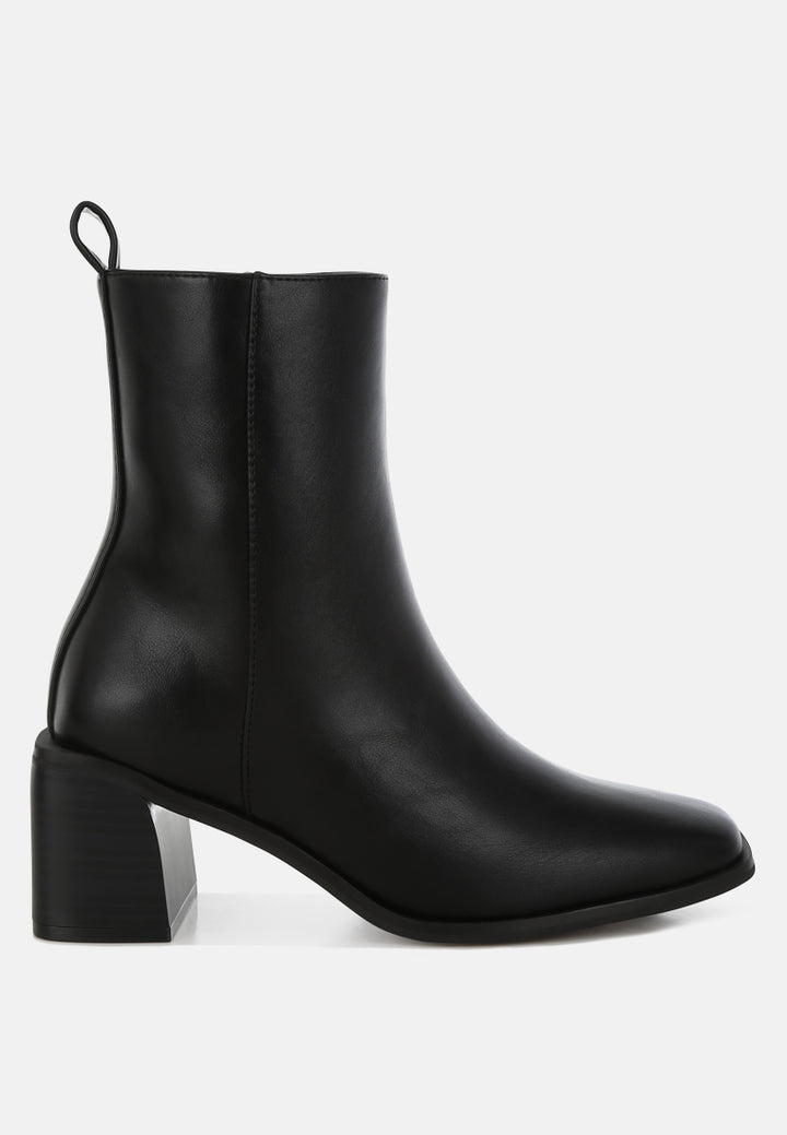 women square toe faux leather boots#color_black