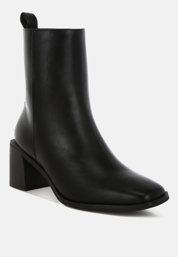 women square toe faux leather boots#color_black