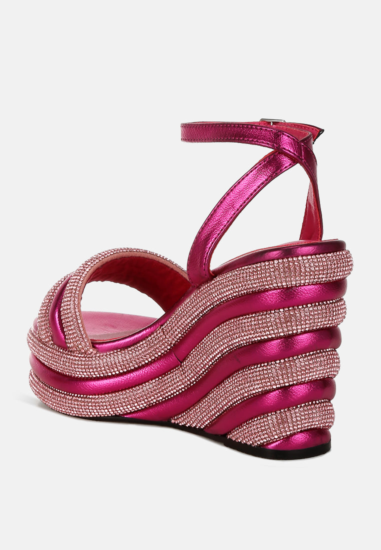 rhinestone studded wedge sandals#color_fuchsia