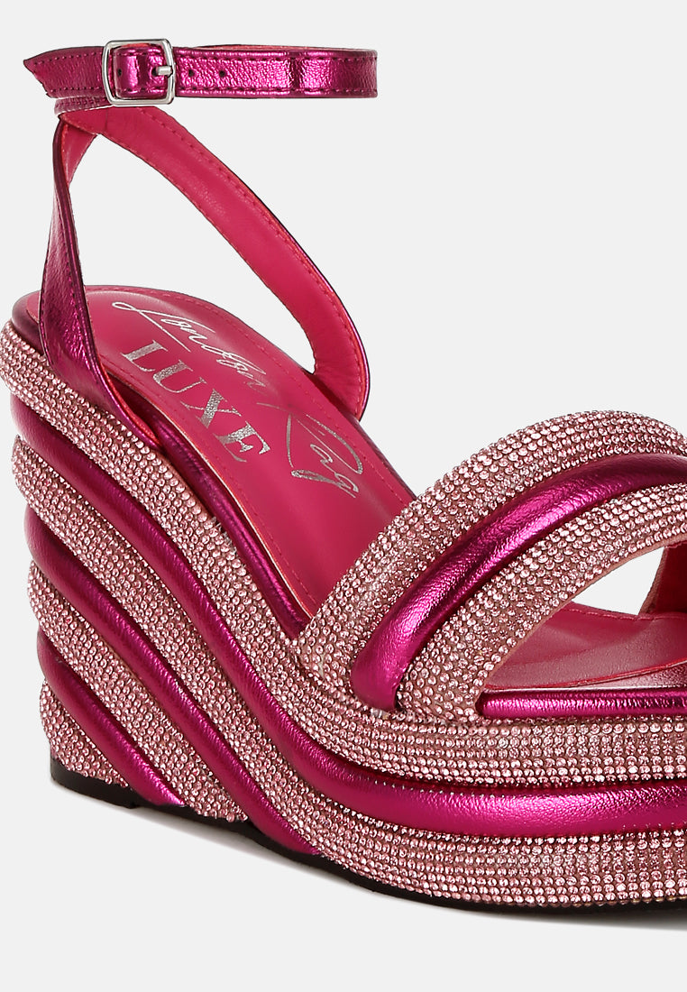 rhinestone studded wedge sandals#color_fuchsia
