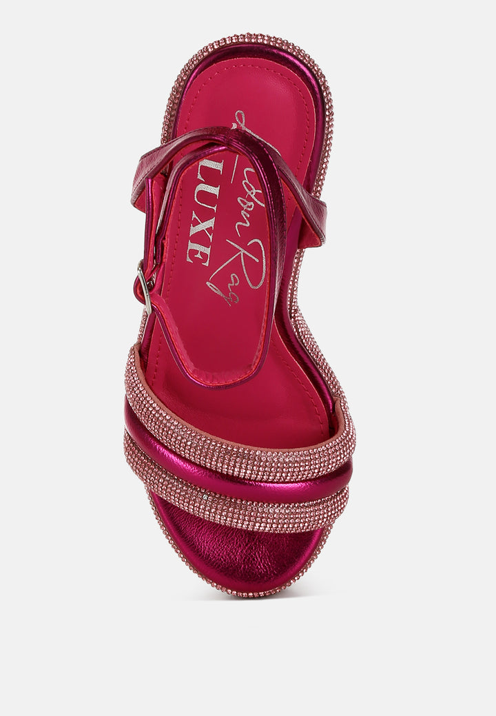 rhinestone studded wedge sandals#color_fuchsia