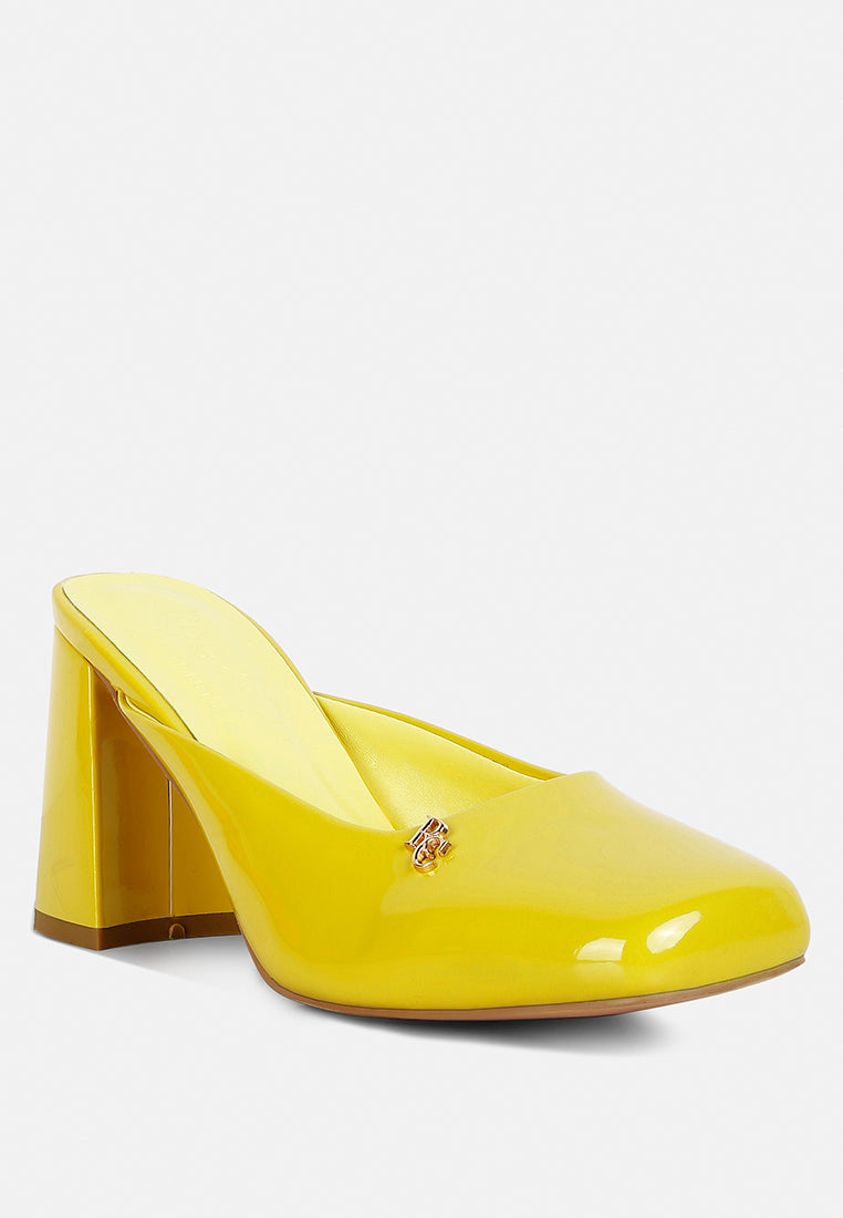 women patent block heels#color_yellow