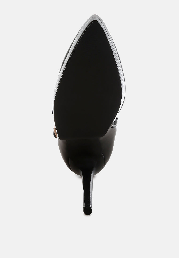 women metallic chain detail boots#color_black