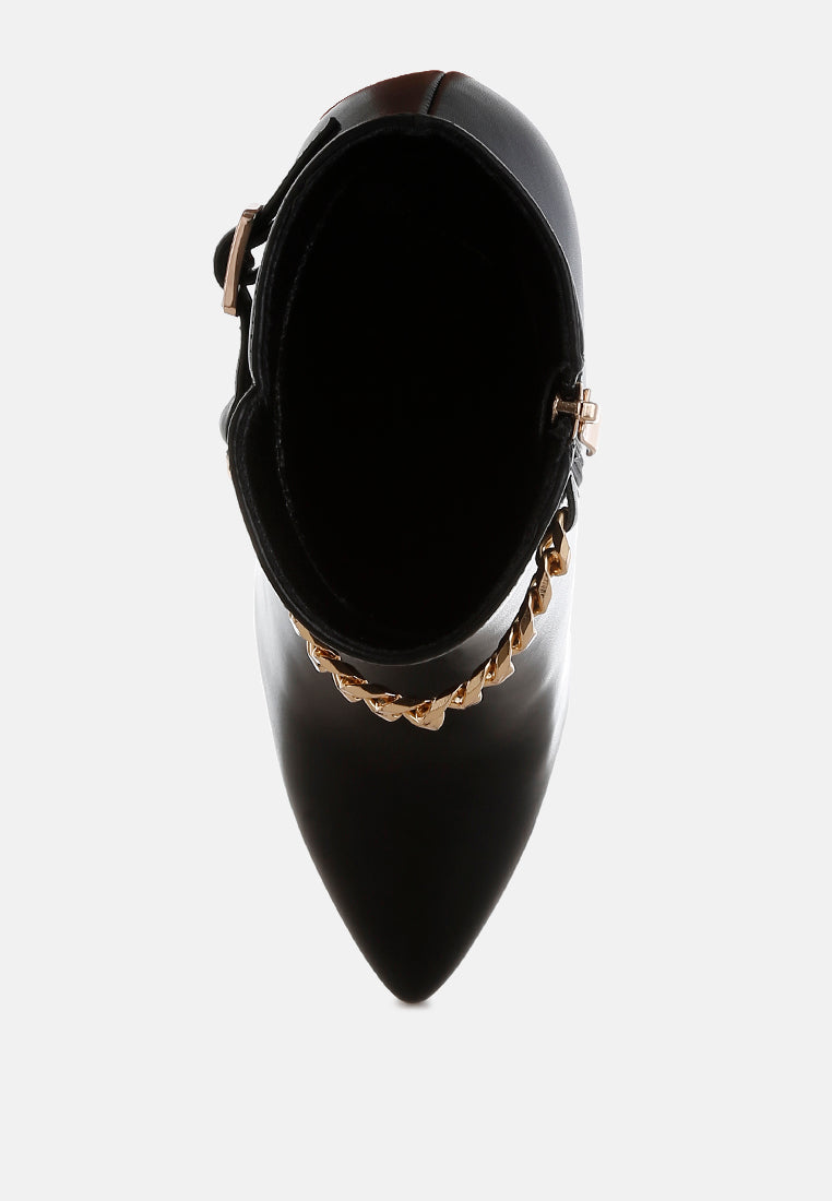 women metallic chain detail boots#color_black