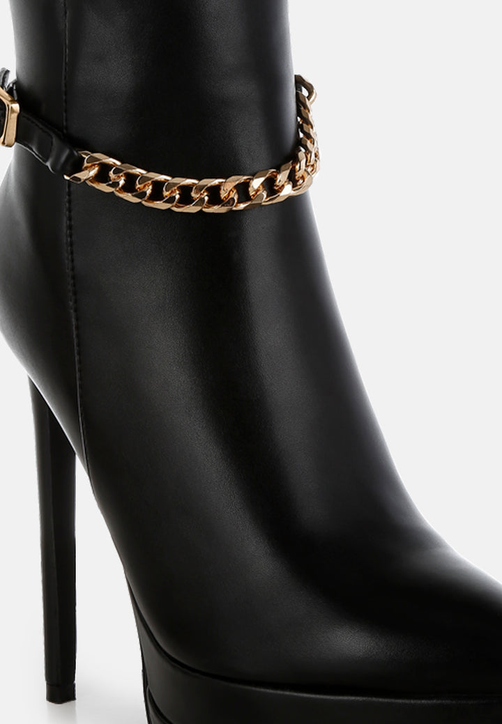 women metallic chain detail boots#color_black