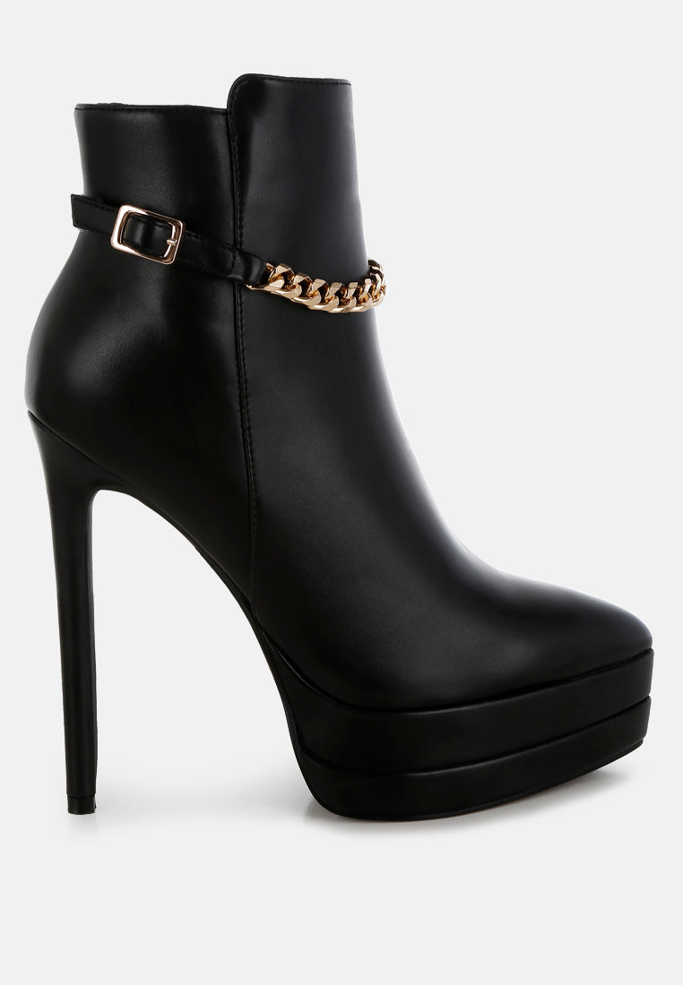women metallic chain detail boots#color_black
