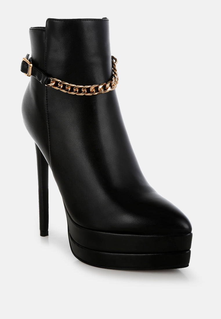 women metallic chain detail boots#color_black