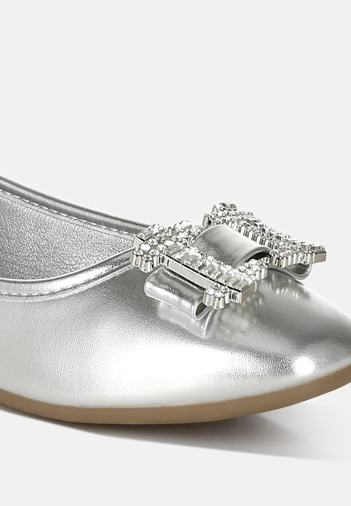 women rhinestone buckle metallic ballerinas#color_silver