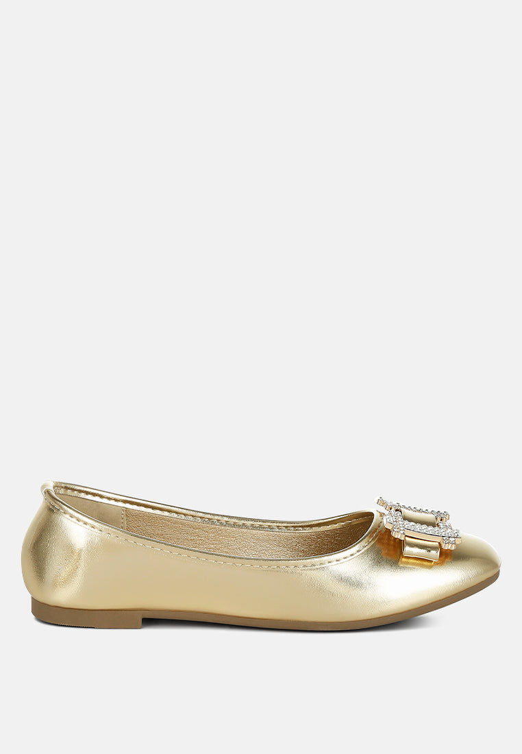 navik rhinestone buckle metallic ballerinas#color_gold