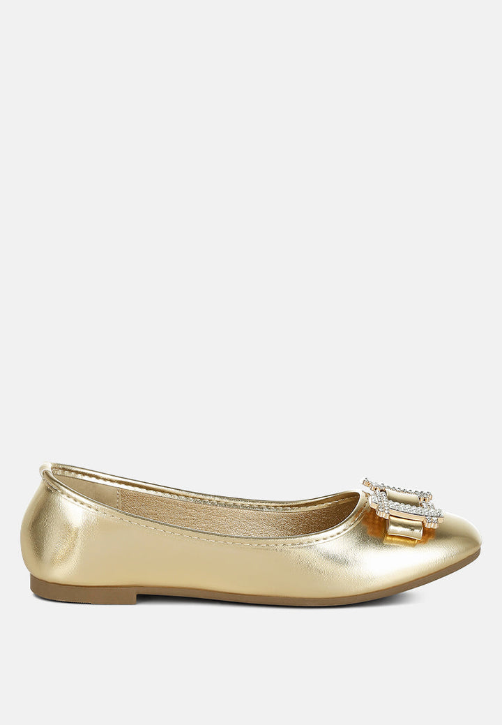 navik rhinestone buckle metallic ballerinas#color_gold
