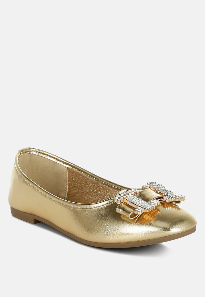 navik rhinestone buckle metallic ballerinas#color_gold
