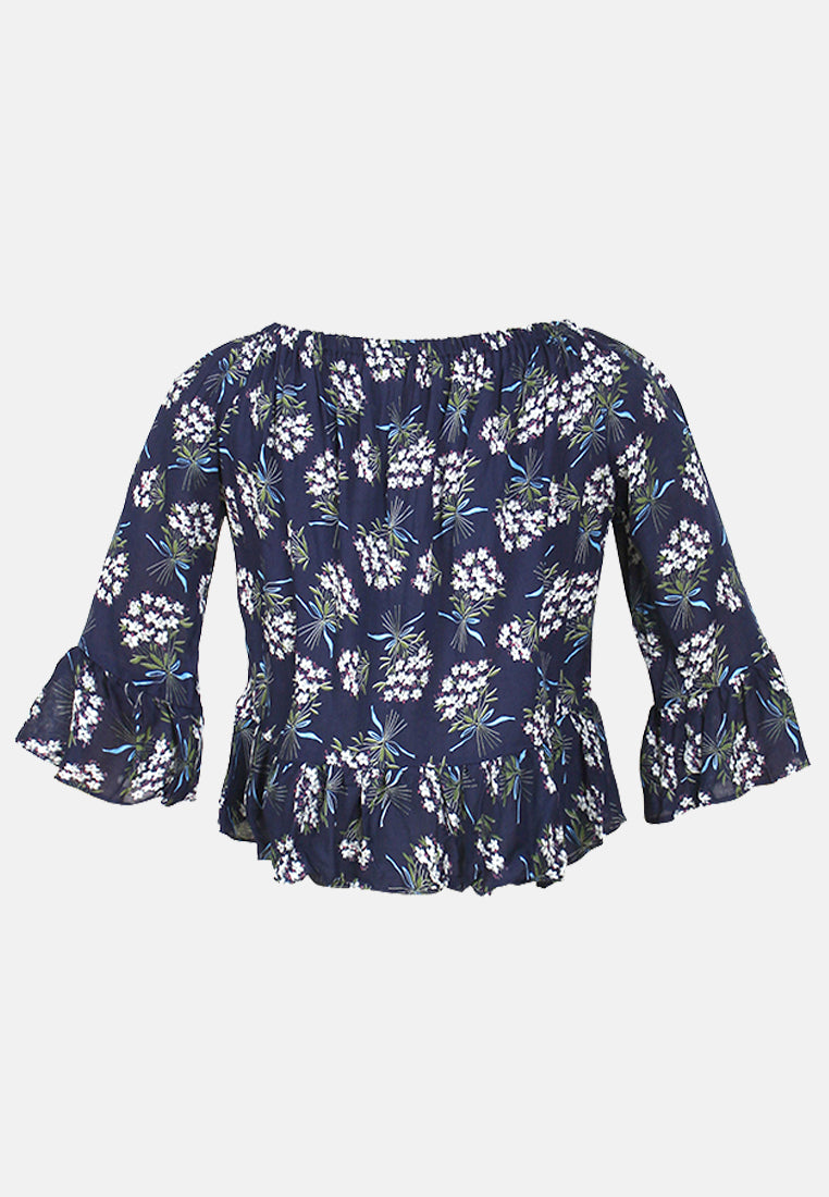 women polka dot off shoulder top#color_navy-floral