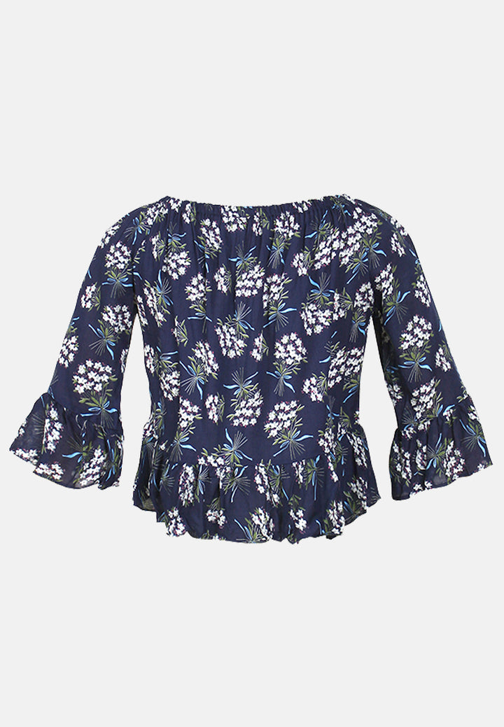 women polka dot off shoulder top#color_navy-floral