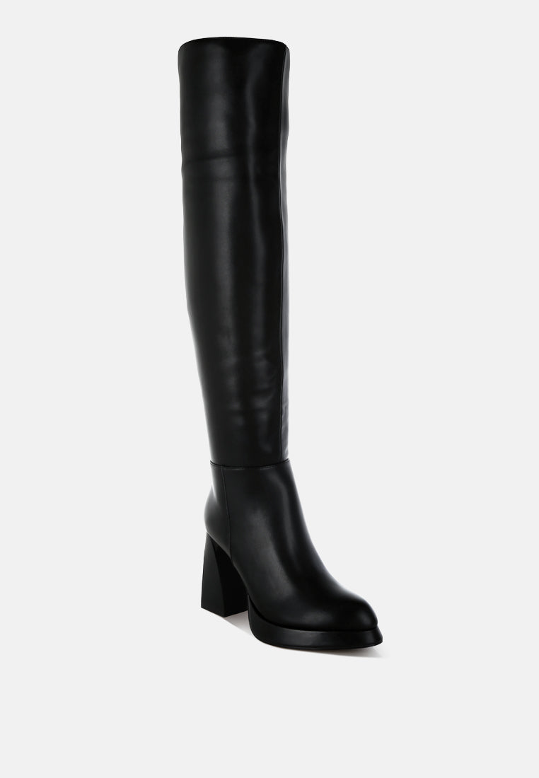 women faux leather knee-high boots#color_black