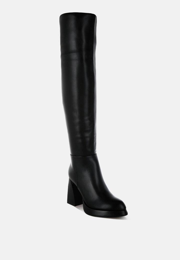 women faux leather knee-high boots#color_black