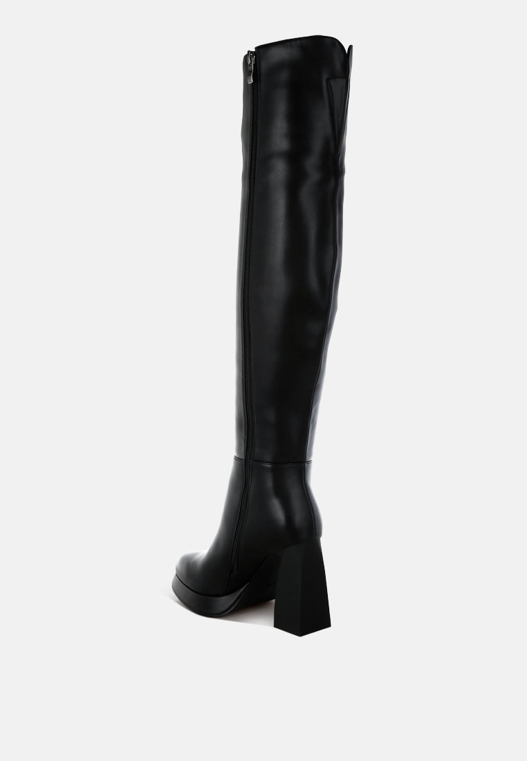 women faux leather knee-high boots#color_black