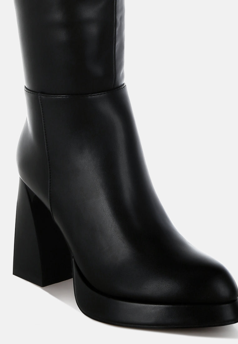women faux leather knee-high boots#color_black