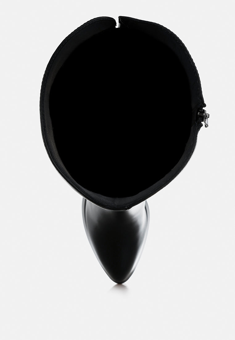 women faux leather knee-high boots#color_black