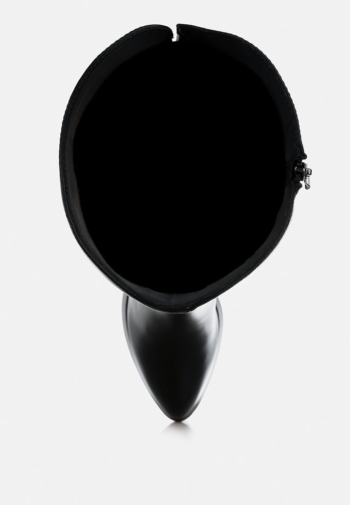 women faux leather knee-high boots#color_black