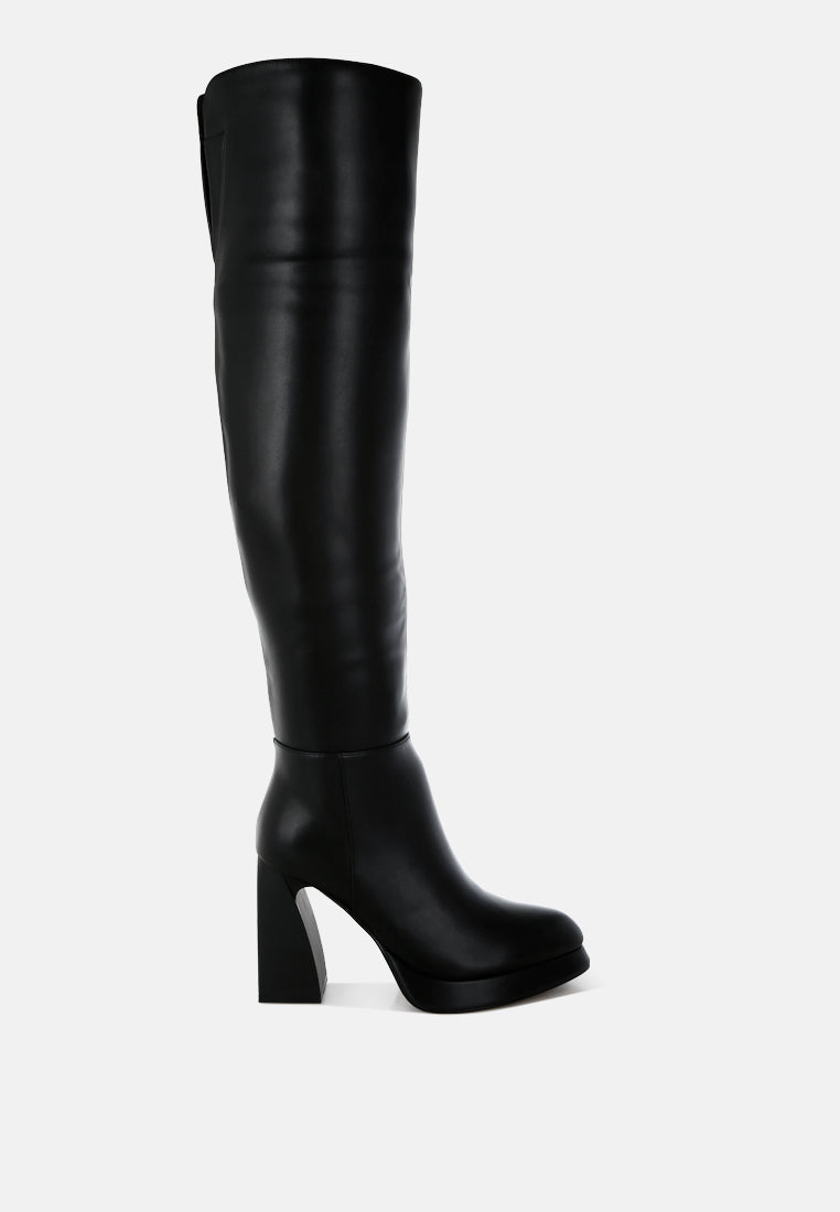 women faux leather knee-high boots#color_black