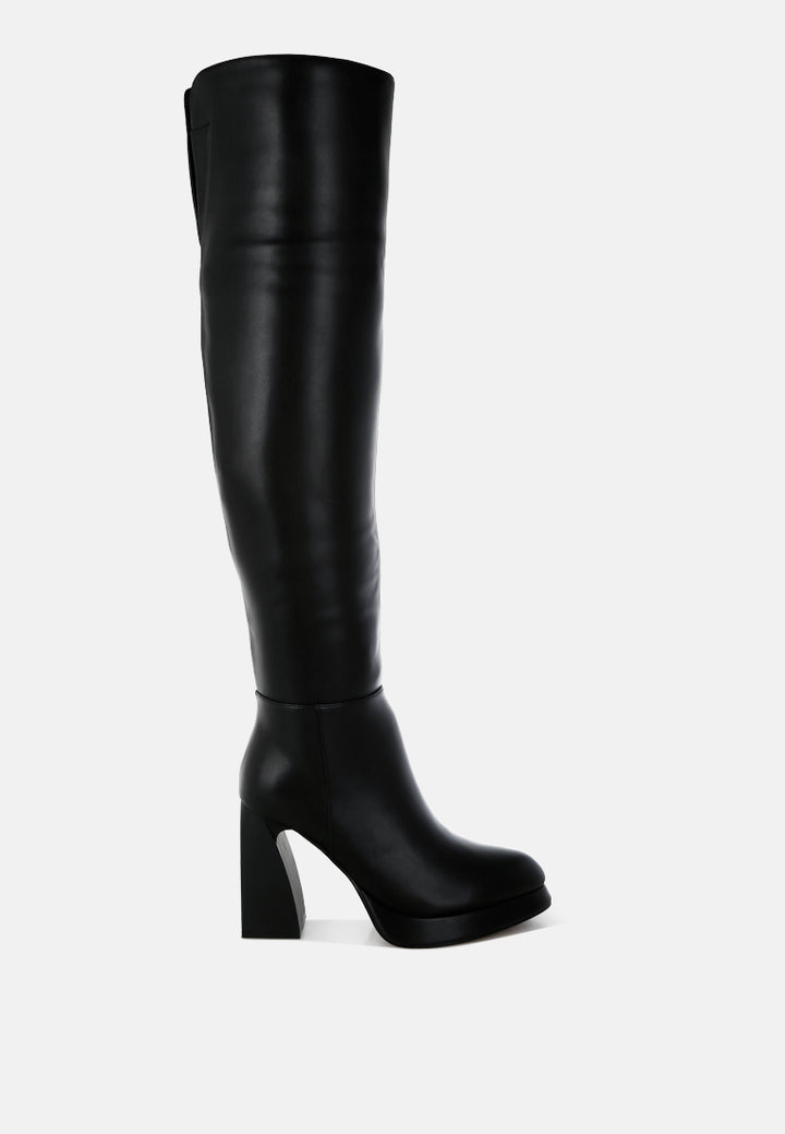 women faux leather knee-high boots#color_black