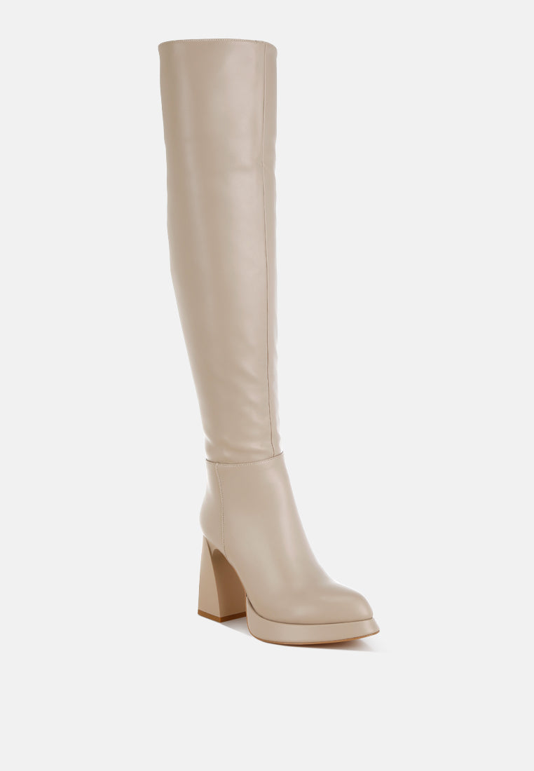 women faux leather knee-high boots#color_beige