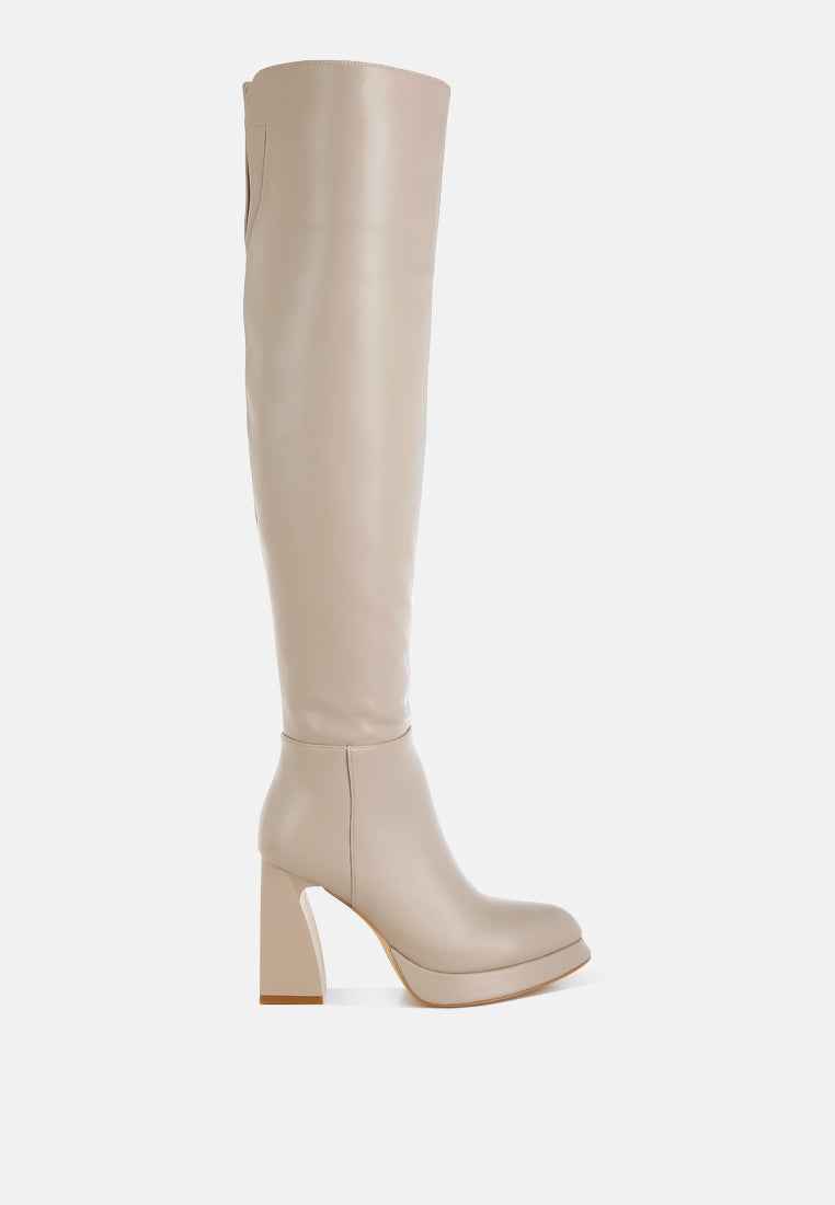 women faux leather knee-high boots#color_beige