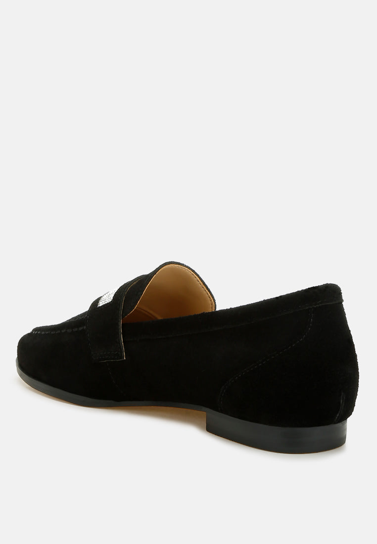 women rhinestone penny strap loafers#color_black