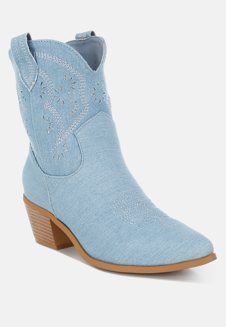 Women Cut Out Detail Denim Cowboy Boots