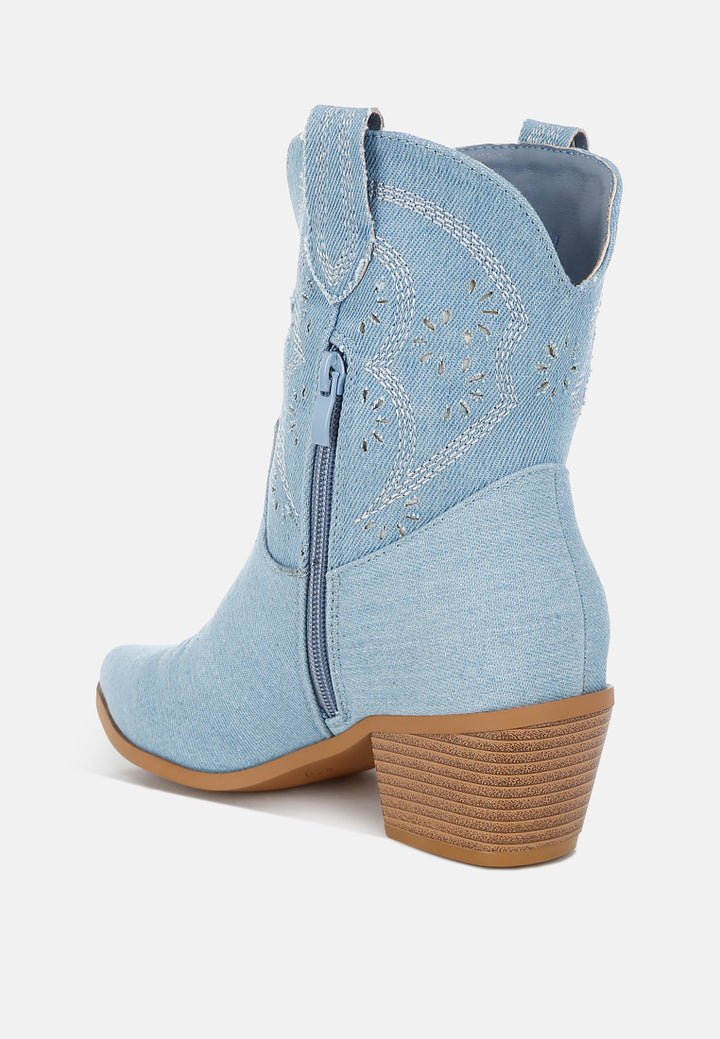 Women Cut Out Detail Denim Cowboy Boots