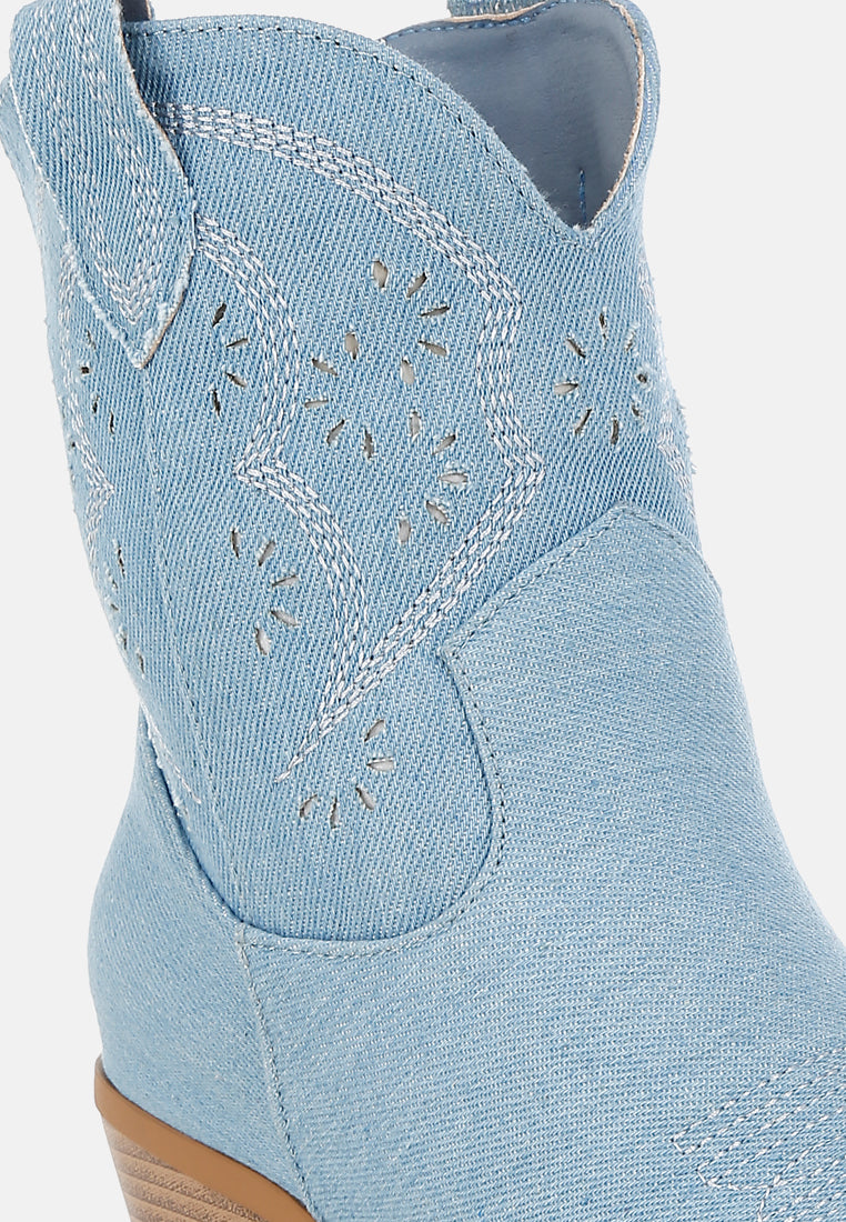 Women Cut Out Detail Denim Cowboy Boots