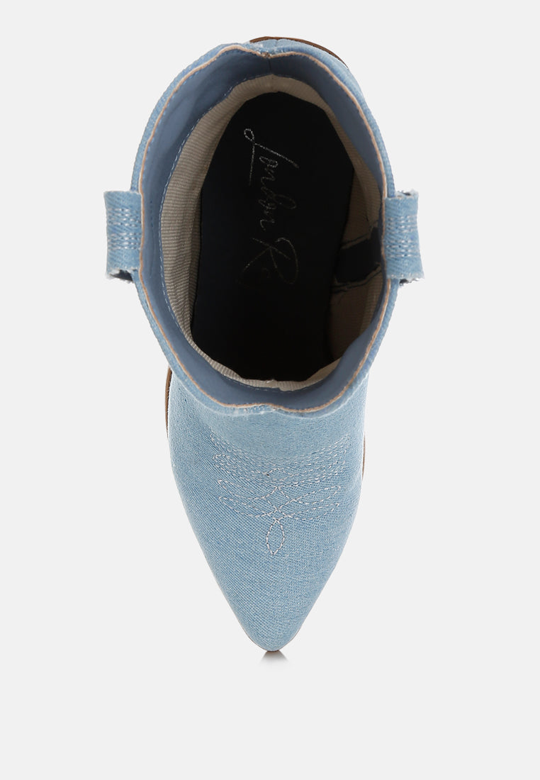 Women Cut Out Detail Denim Cowboy Boots