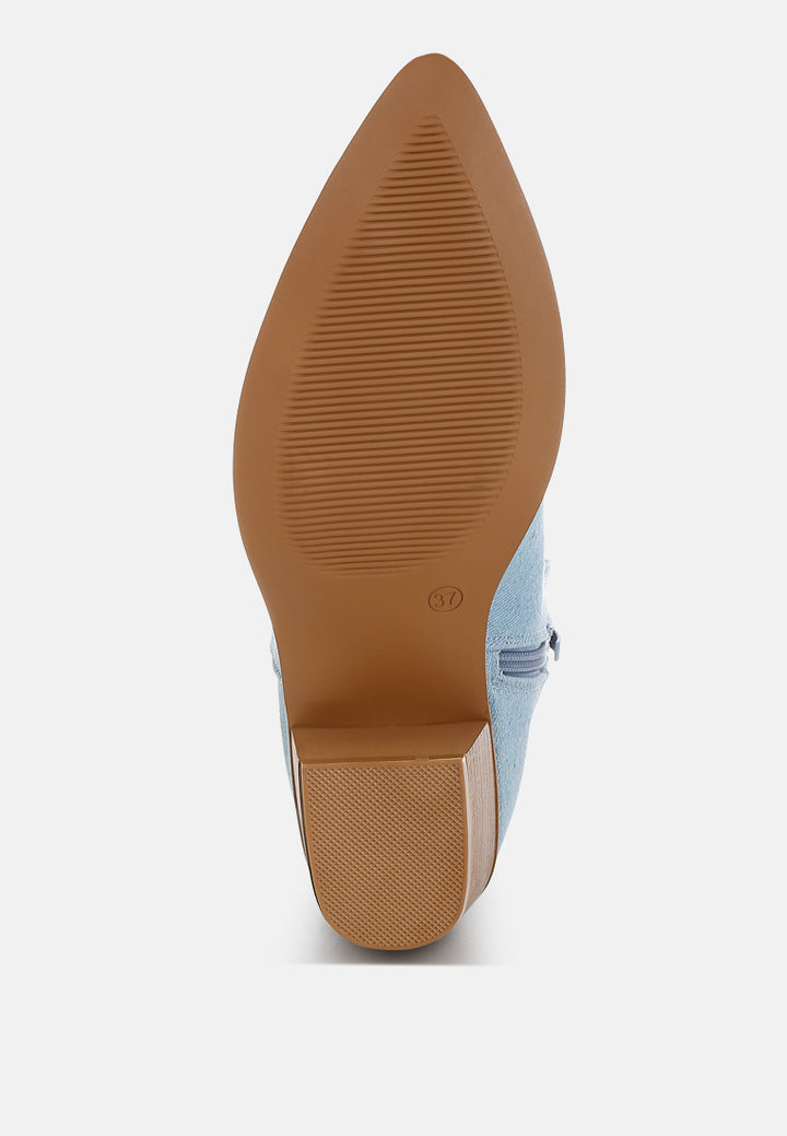 Women Cut Out Detail Denim Cowboy Boots