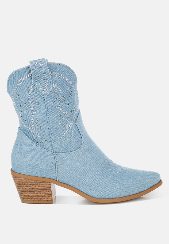 Women Cut Out Detail Denim Cowboy Boots