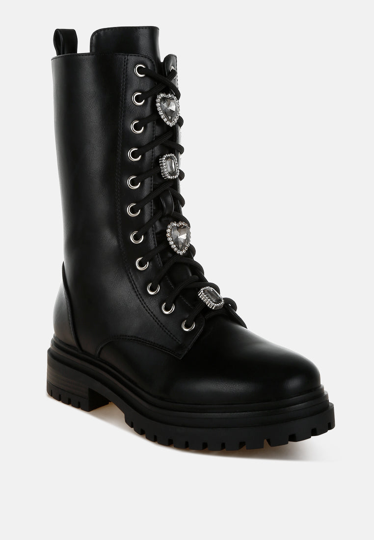 women rhinestone jewelled chunky boots#color_black