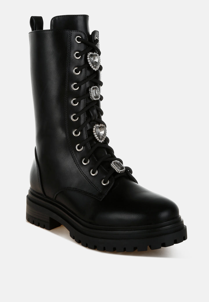 women rhinestone jewelled chunky boots#color_black