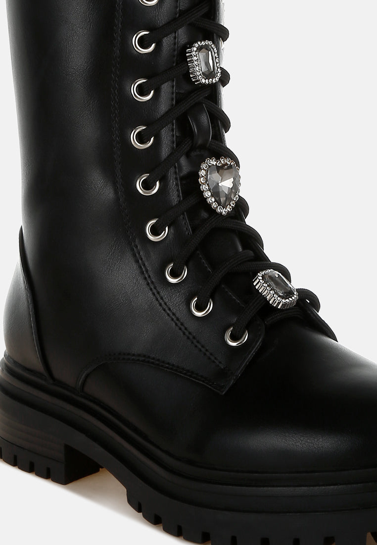 women rhinestone jewelled chunky boots#color_black