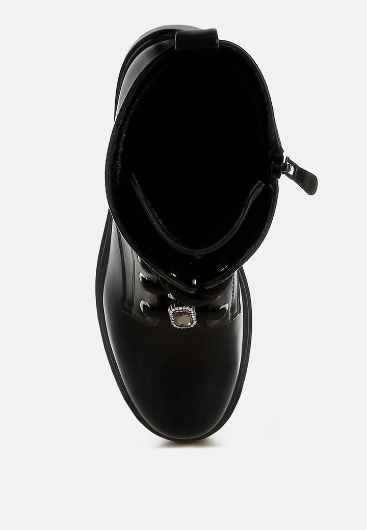 women rhinestone jewelled chunky boots#color_black