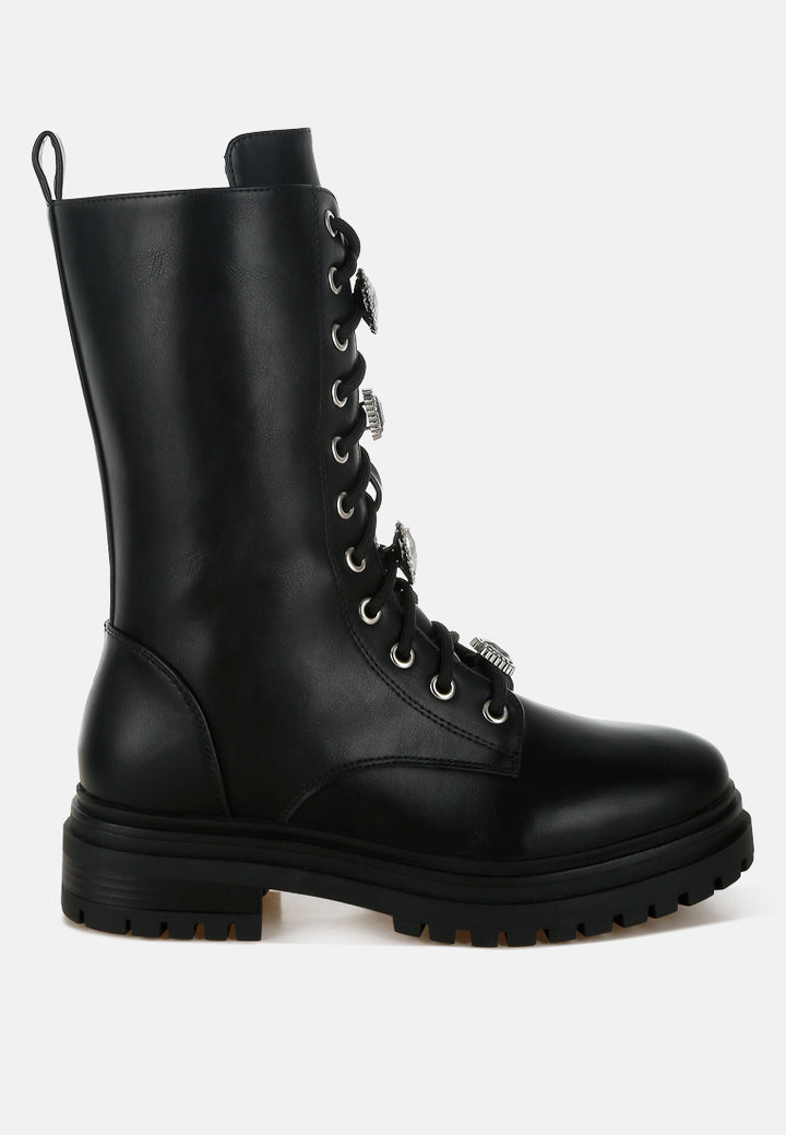 women rhinestone jewelled chunky boots#color_black