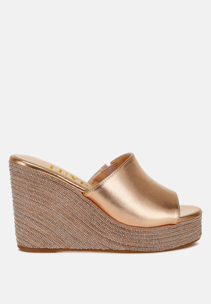 Wedge Heel Peep Toe Sandals#colour_rosegold